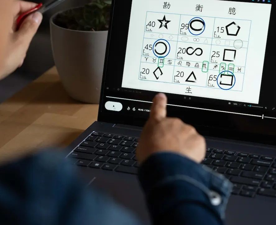 Een Geniotipo-kaart wordt besproken op een laptopscherm